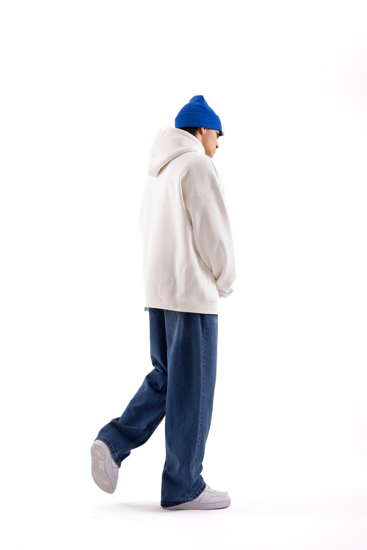 Heart Baskılı Beyaz Oversize Hoodie