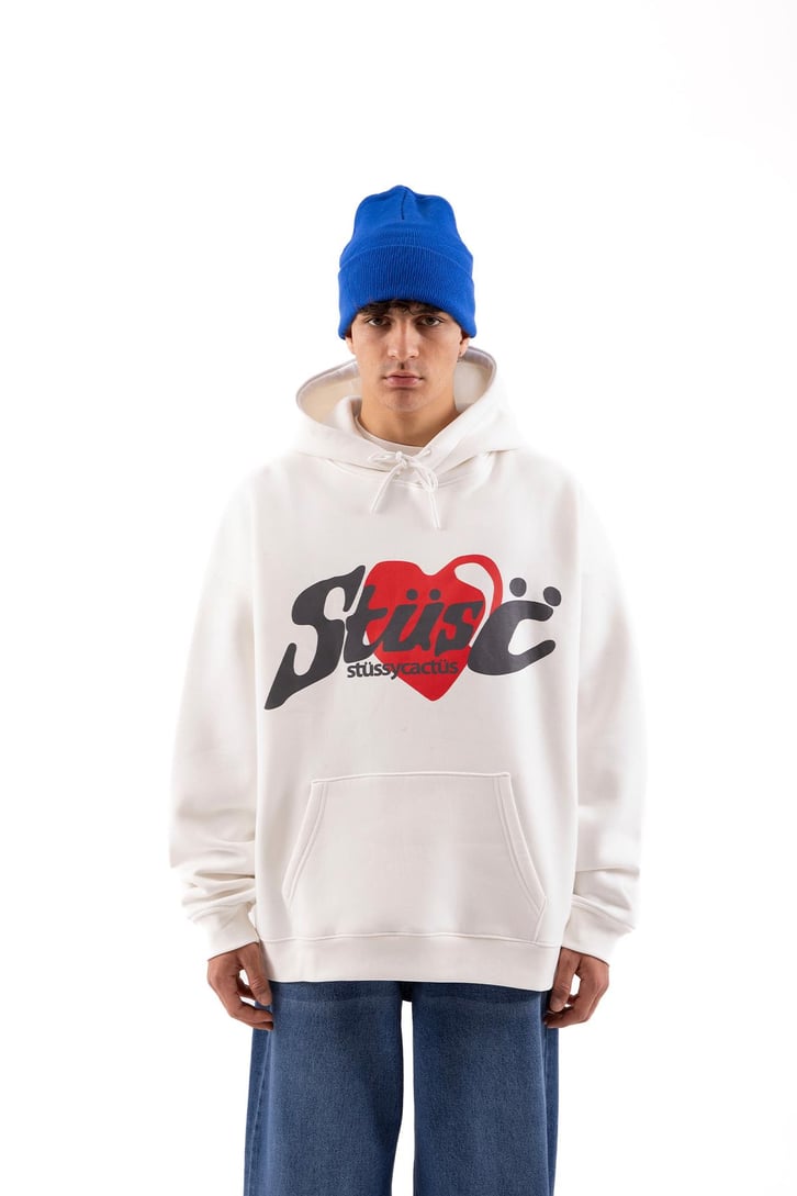 Heart Baskılı Beyaz Oversize Hoodie