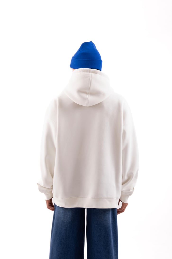 Heart Baskılı Beyaz Oversize Hoodie