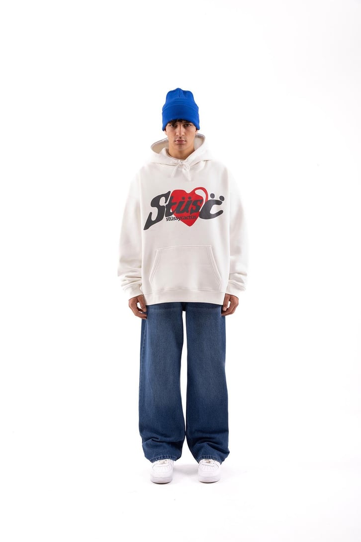 Heart Baskılı Beyaz Oversize Hoodie