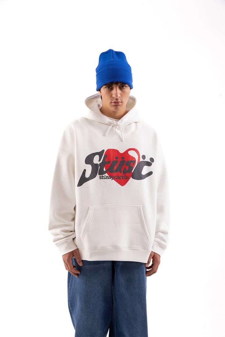 Heart Baskılı Beyaz Oversize Hoodie