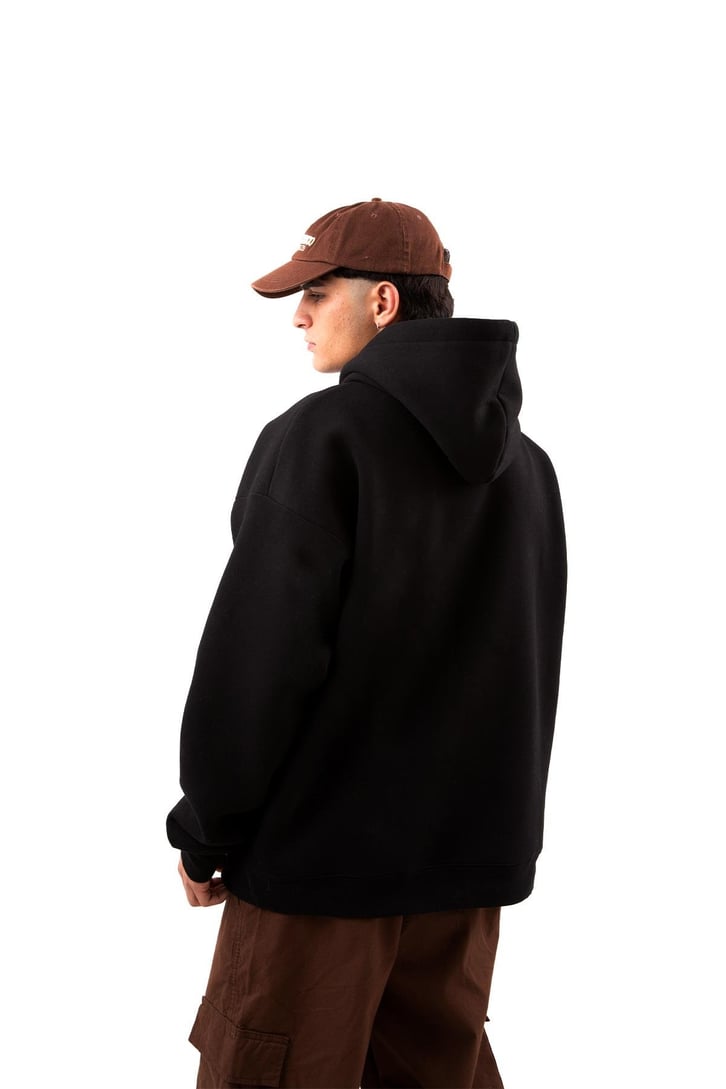 Heart Baskılı Siyah Oversize Hoodie