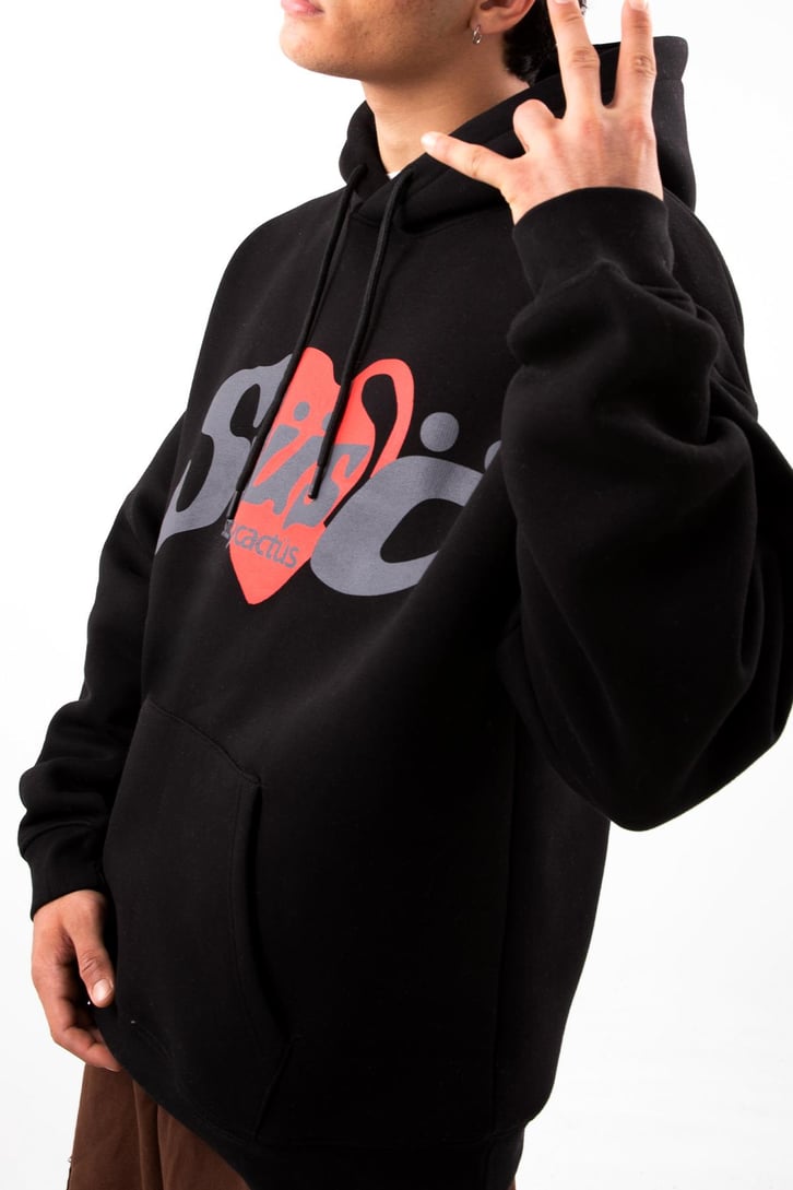 Heart Baskılı Siyah Oversize Hoodie