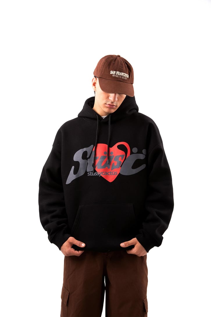 Heart Baskılı Siyah Oversize Hoodie