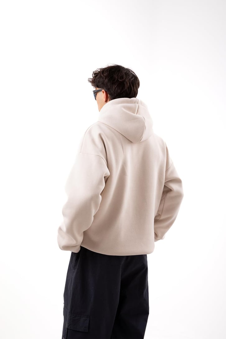 Heart Baskılı Taş Rengi Oversize Hoodie