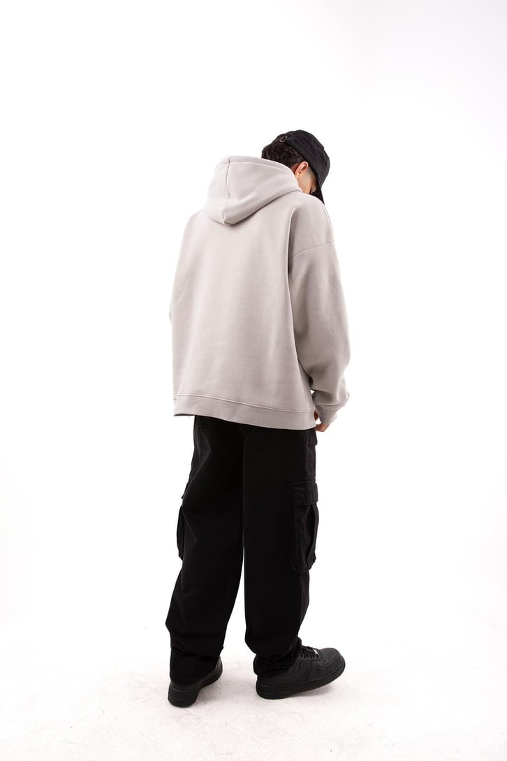 Heart Baskılı Taş Rengi Oversize Hoodie