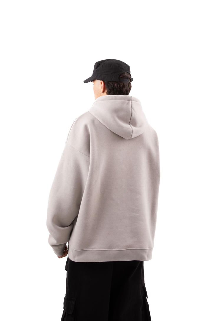 Heart Baskılı Taş Rengi Oversize Hoodie