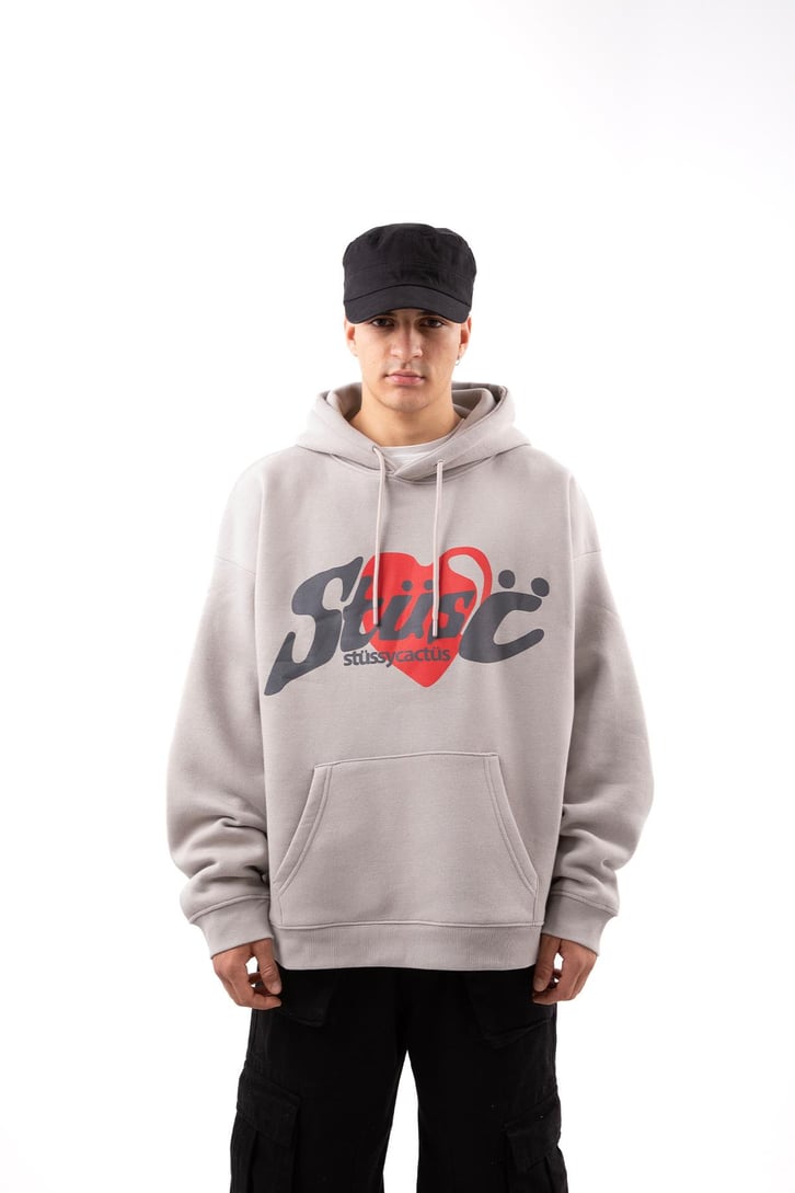 Heart Baskılı Taş Rengi Oversize Hoodie