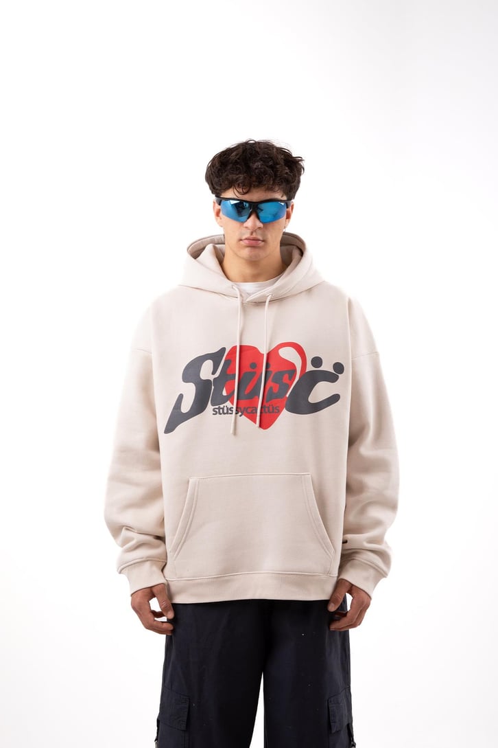 Heart Baskılı Taş Rengi Oversize Hoodie
