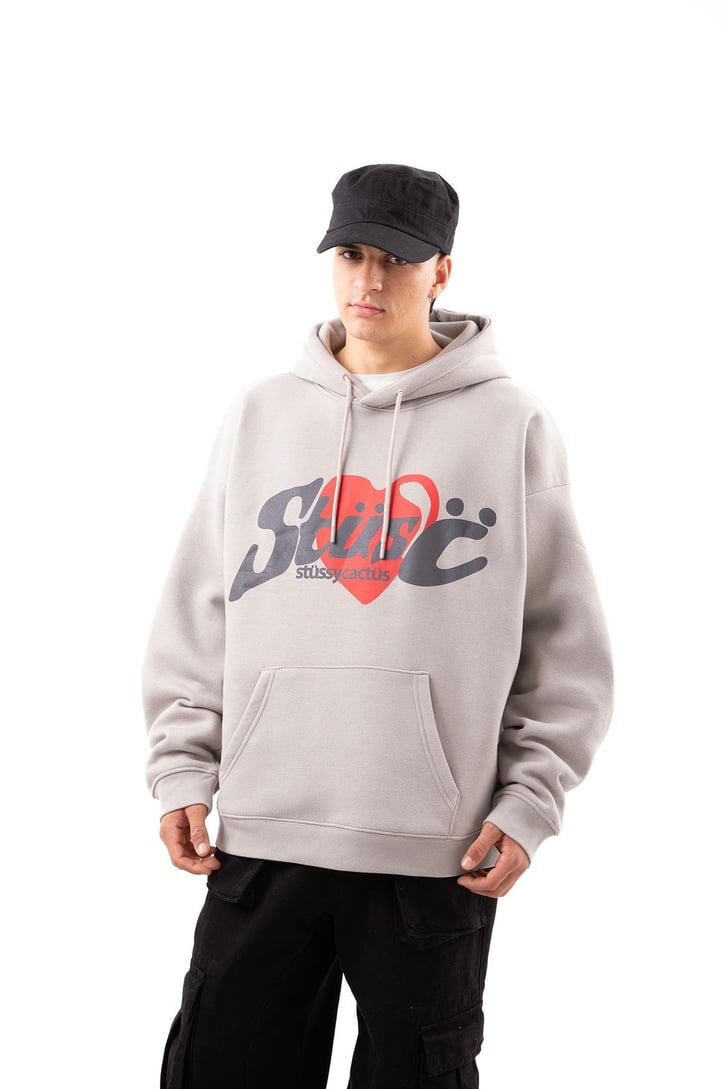 Heart Baskılı Taş Rengi Oversize Hoodie