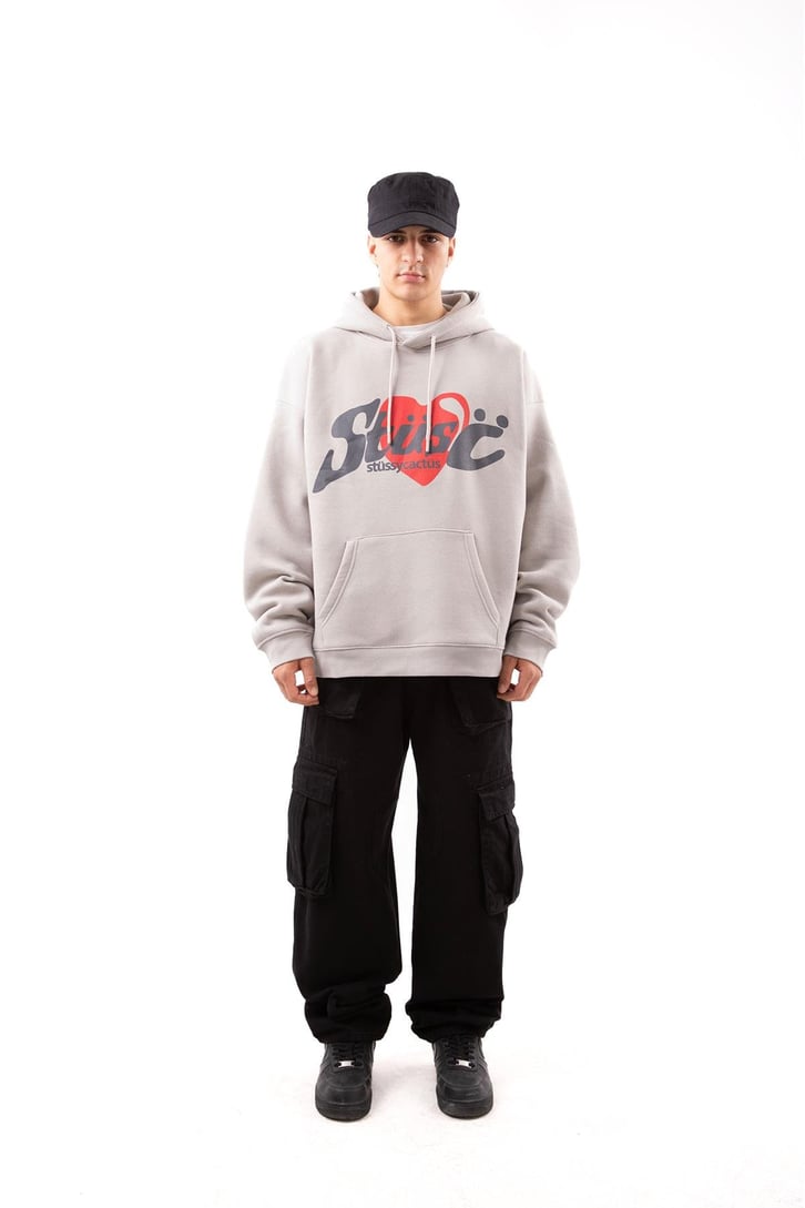 Heart Baskılı Taş Rengi Oversize Hoodie