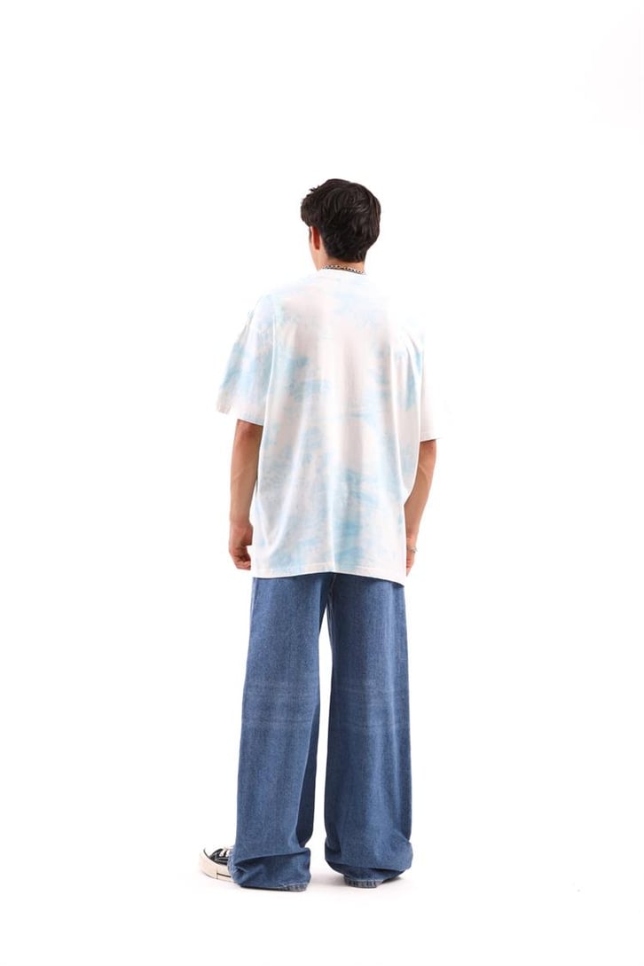 Heart Break Batik Desen Mavi Oversize Tshirt