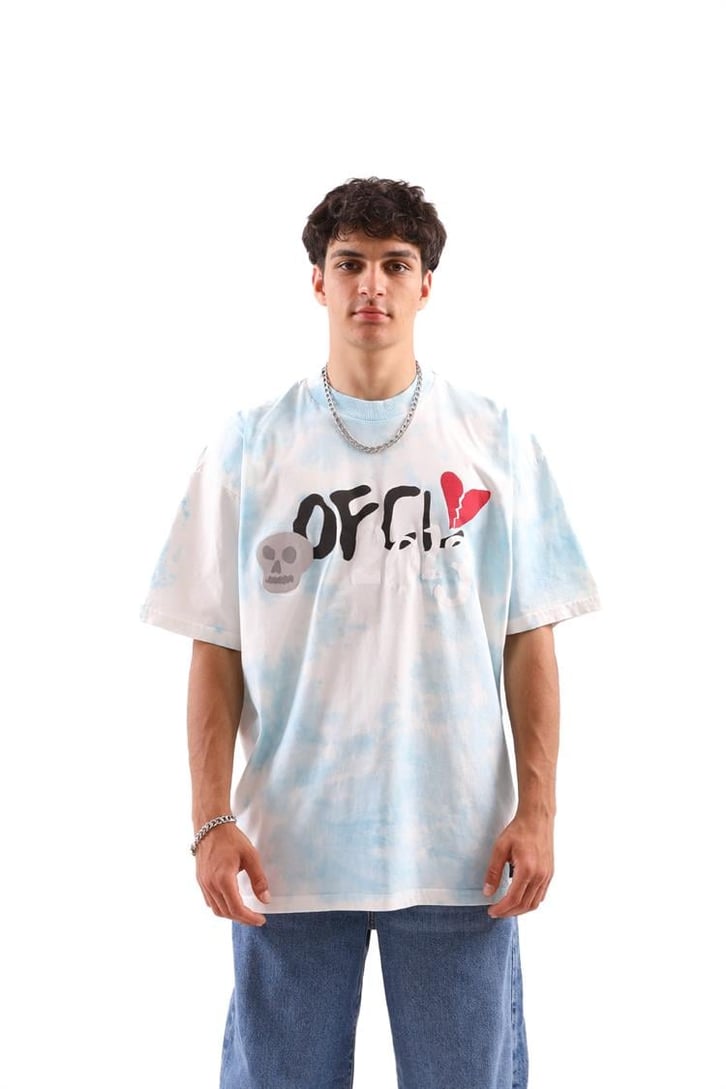 Heart Break Batik Desen Mavi Oversize Tshirt