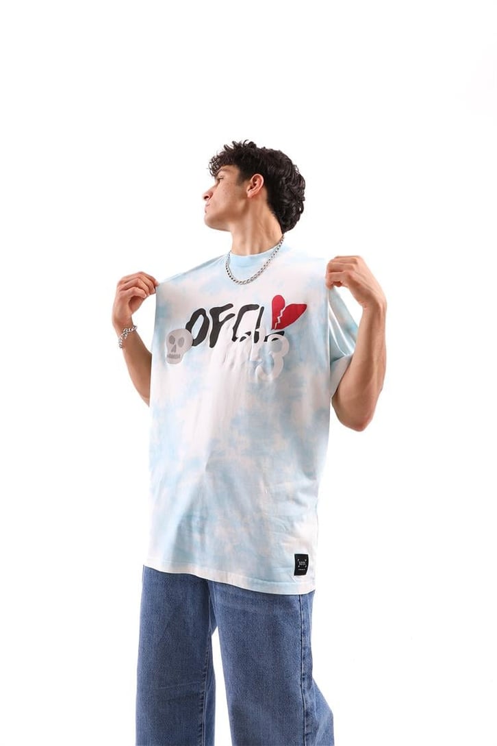 Heart Break Batik Desen Mavi Oversize Tshirt