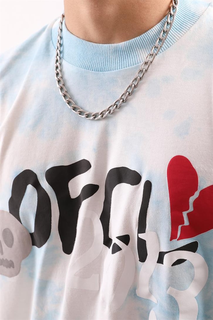 Heart Break Batik Desen Mavi Oversize Tshirt