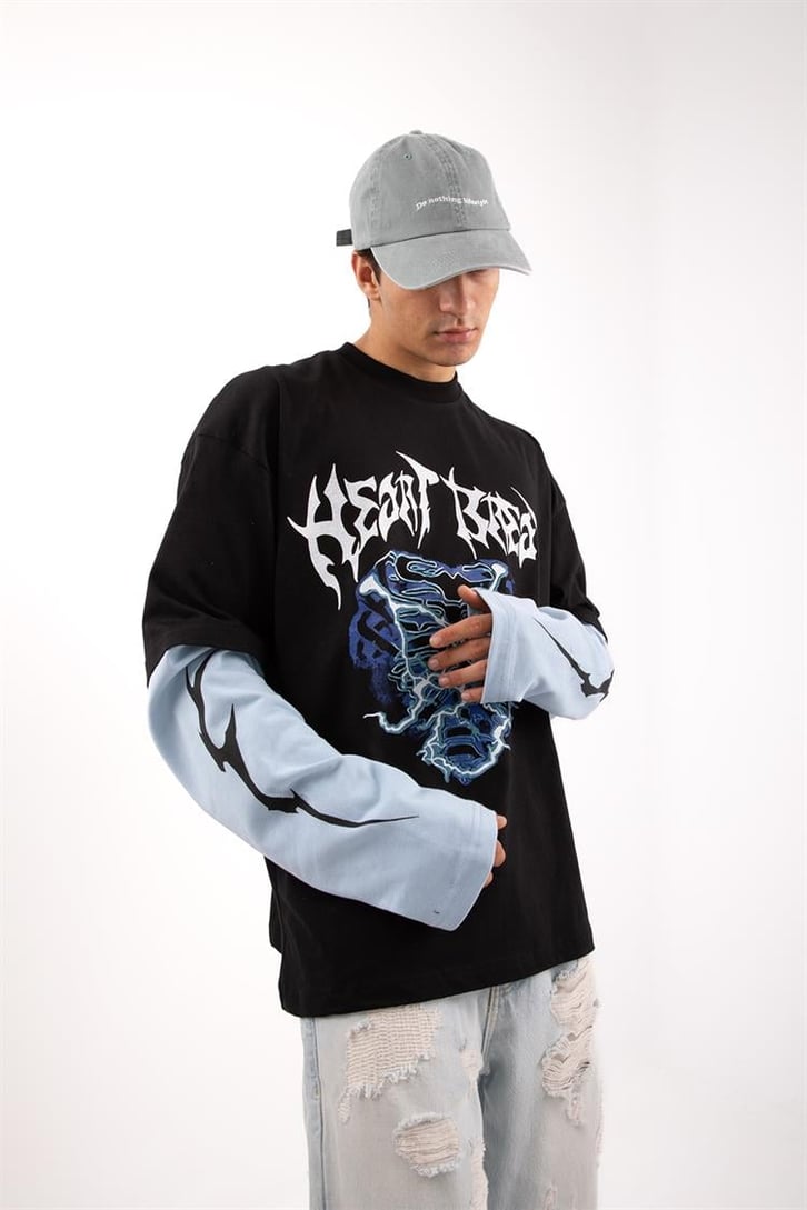 Heart Break Siyah Oversize Long Sleeve Tişört