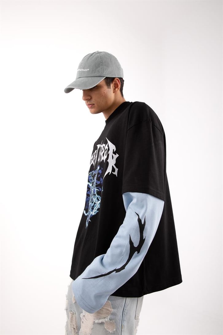 Heart Break Siyah Oversize Long Sleeve Tişört