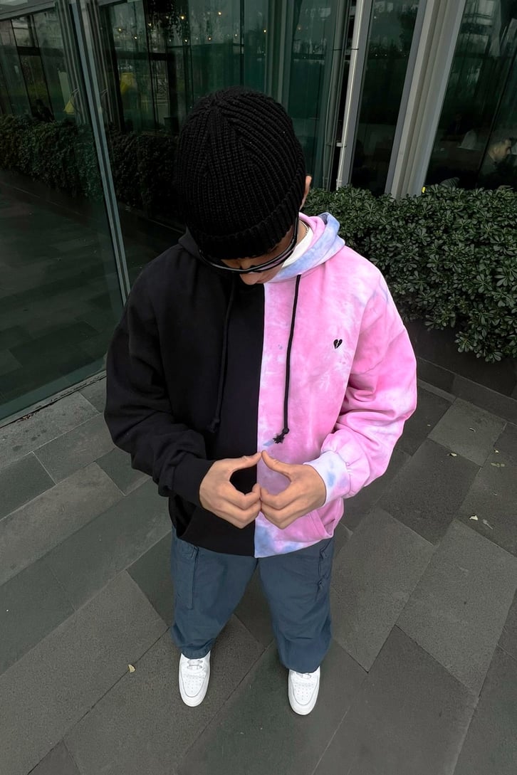 Heart Nakışlı Batik Desen Hoodie