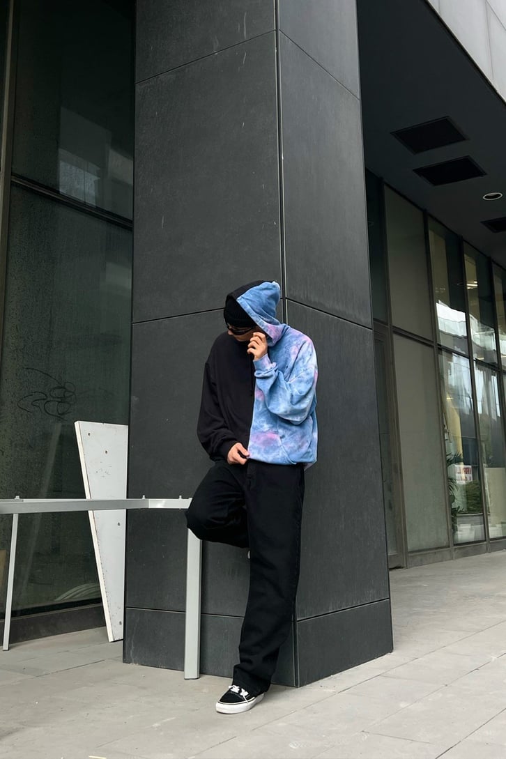 Heart Nakışlı Batik Desen Hoodie