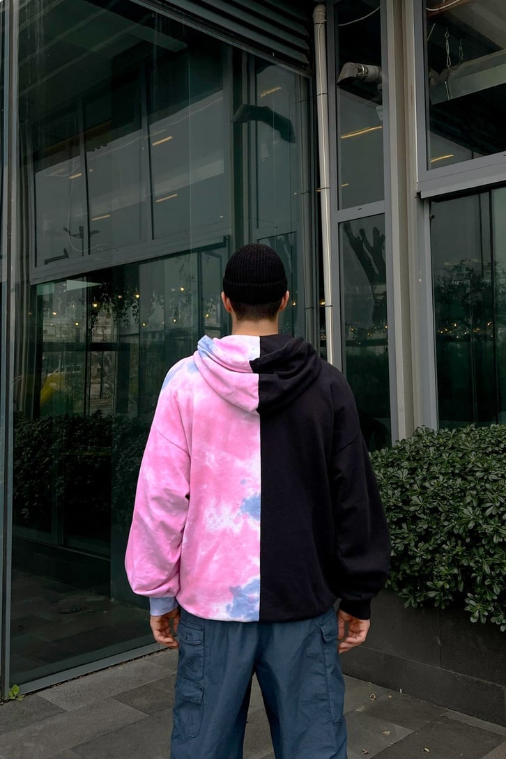 Heart Nakışlı Batik Desen Hoodie