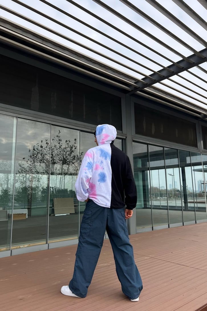 Heart Nakışlı Batik Desen Hoodie