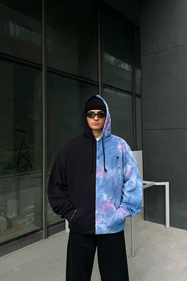 Heart Nakışlı Batik Desen Hoodie