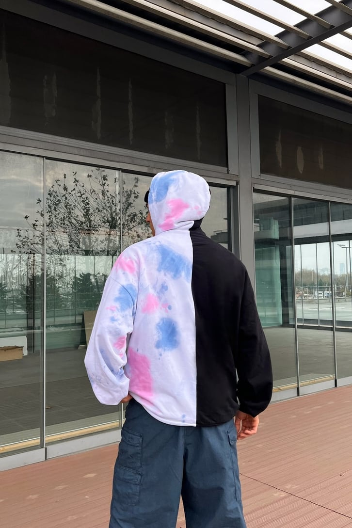 Heart Nakışlı Batik Desen Hoodie