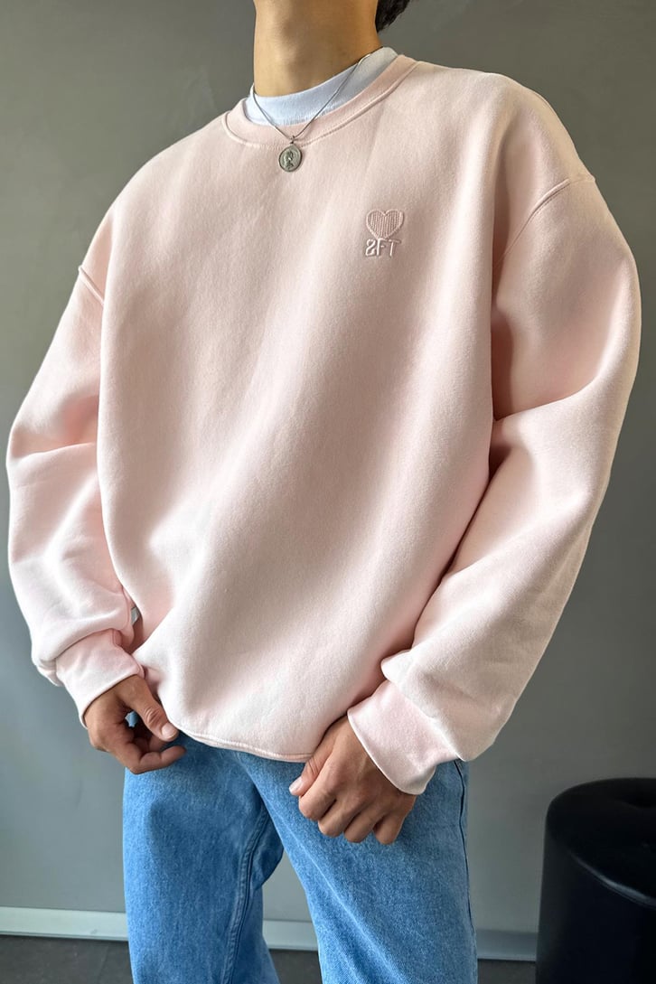 Heart Nakışlı Bisiklet Yaka Sweatshirt
