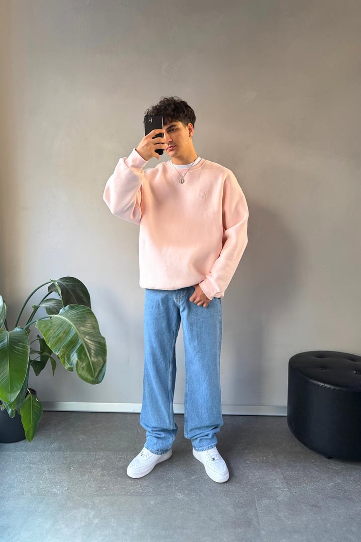 Heart Nakışlı Bisiklet Yaka Sweatshirt