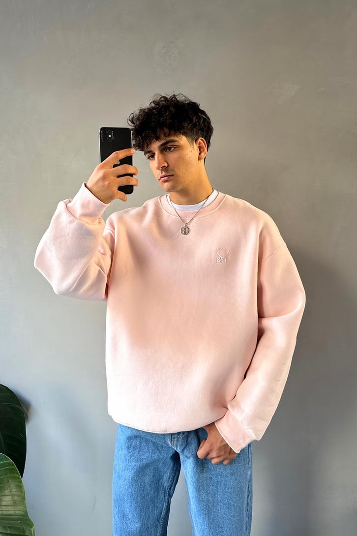 Heart Nakışlı Bisiklet Yaka Sweatshirt