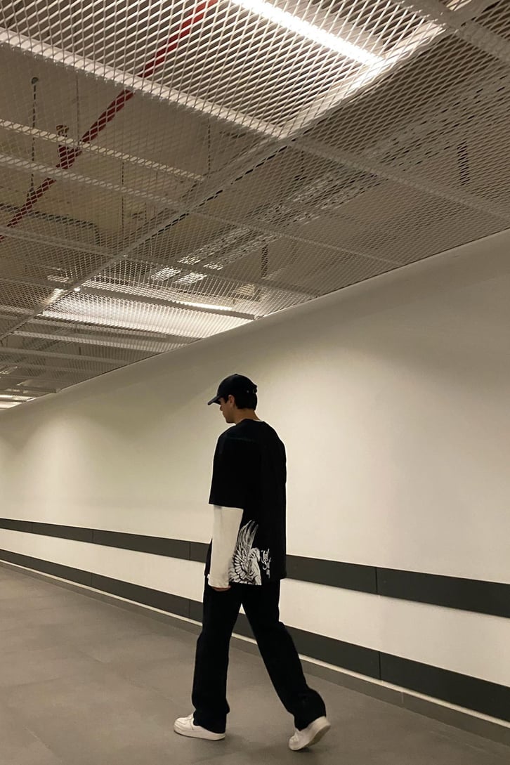 Heart Printed Oversize Black Tshirt