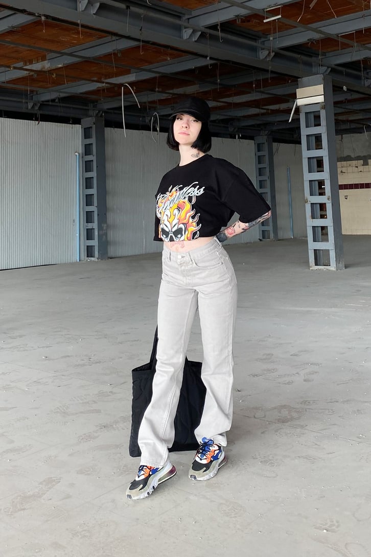 Heartless Baskılı Siyah Oversize Tshirt