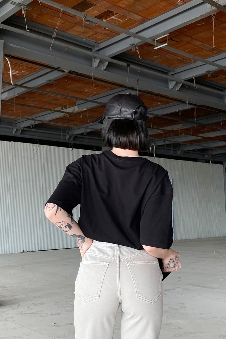 Heartless Baskılı Siyah Oversize Tshirt