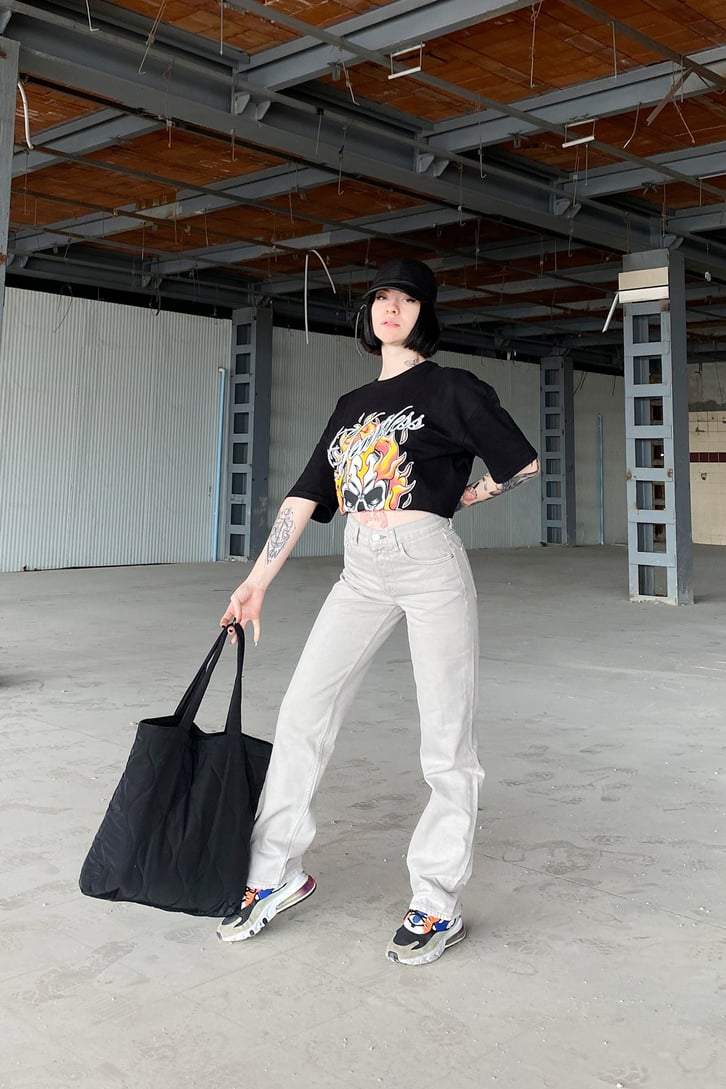Heartless Baskılı Siyah Oversize Tshirt