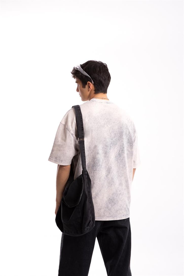 Heat Nakışlı Acid Wash Oversize Tshirt
