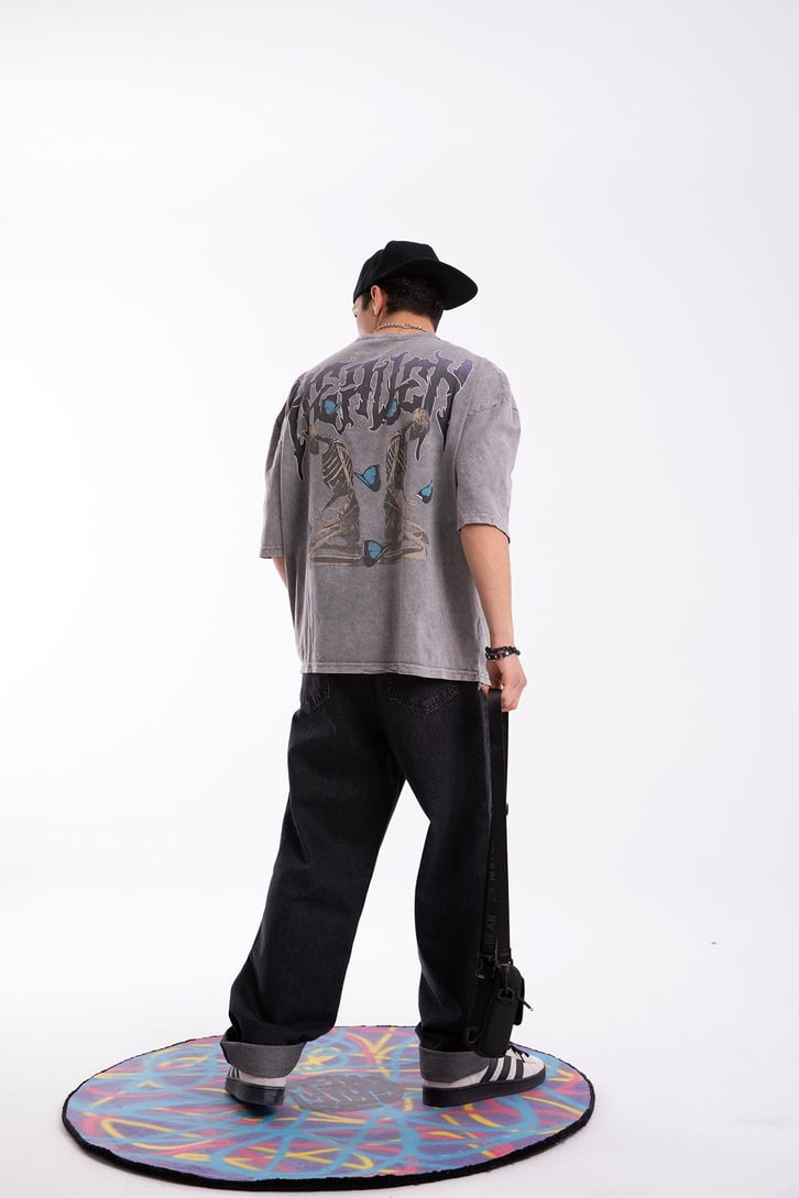 Heaven Baskılı Acid Wash Oversize Tshirt