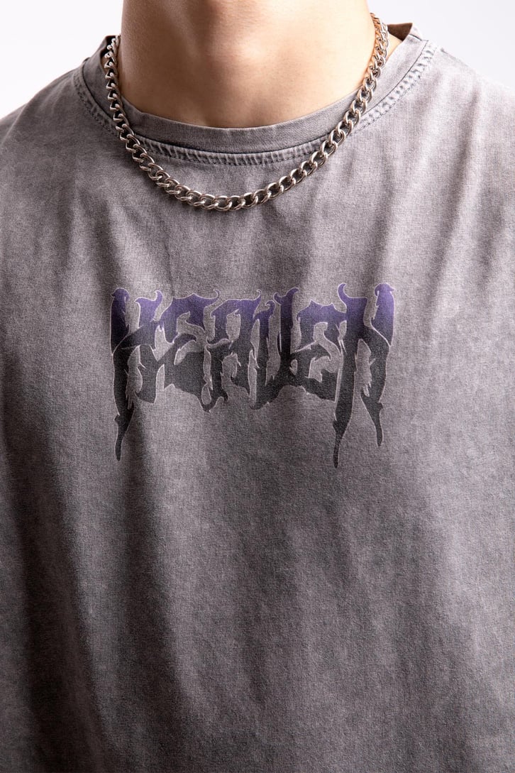 Heaven Baskılı Acid Wash Oversize Tshirt