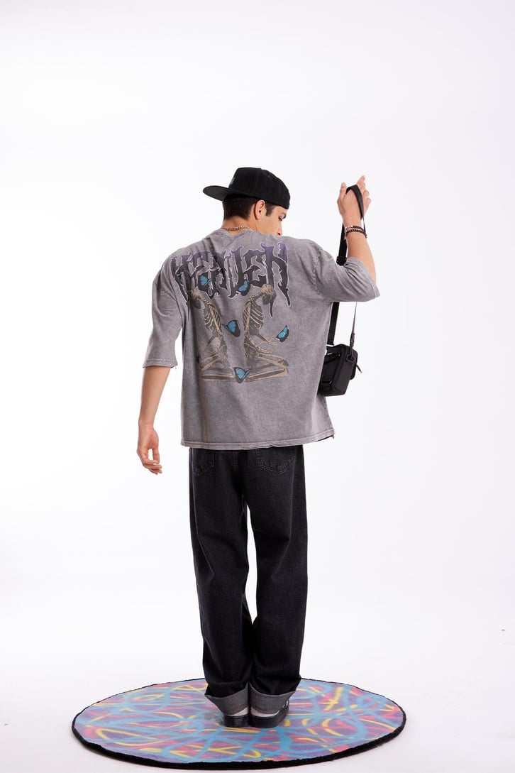 Heaven Baskılı Acid Wash Oversize Tshirt