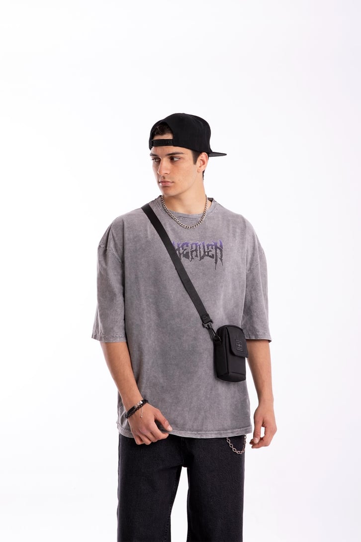 Heaven Baskılı Acid Wash Oversize Tshirt