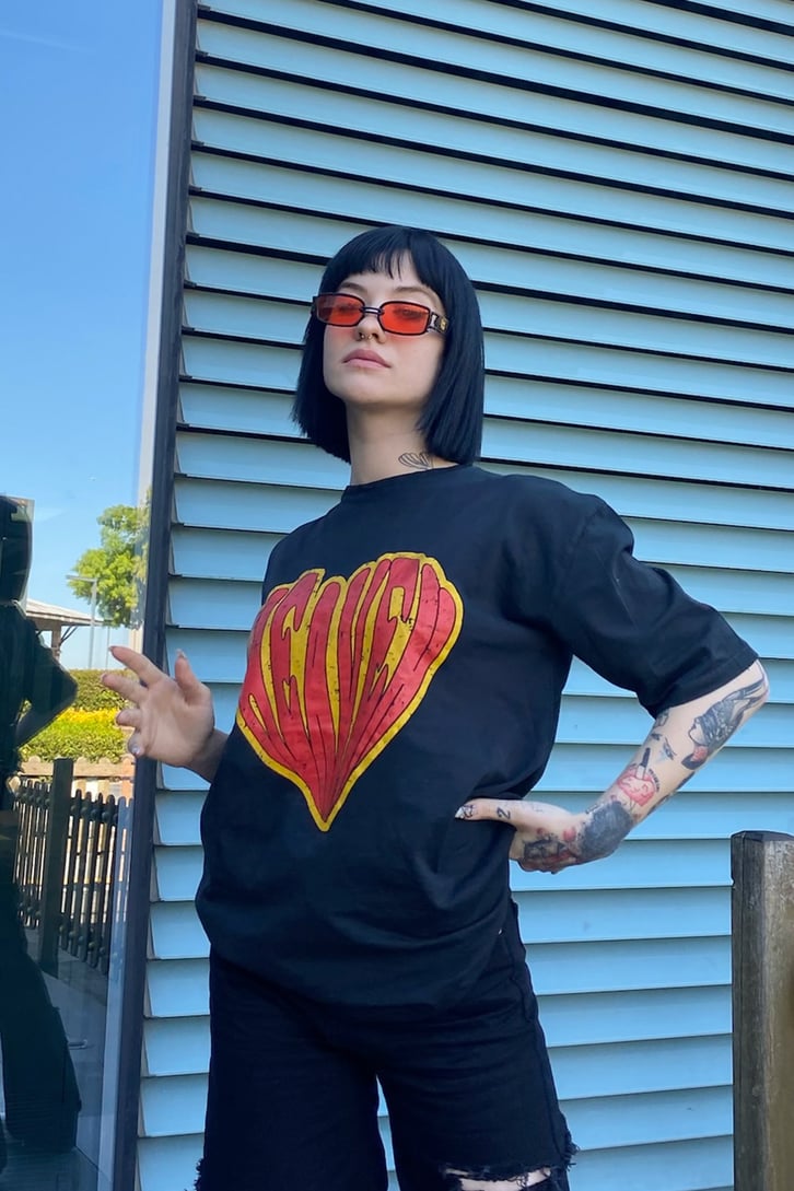 Heaven Heart Baskılı Siyah Tshirt
