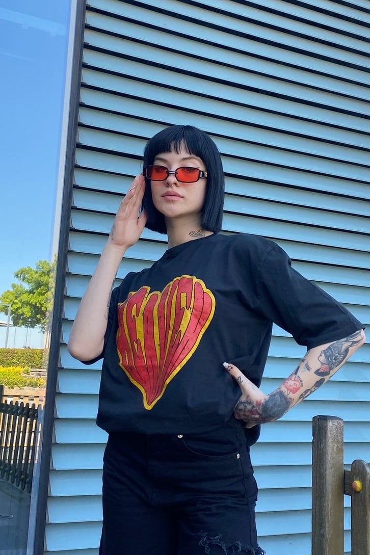 Heaven Heart Baskılı Siyah Tshirt