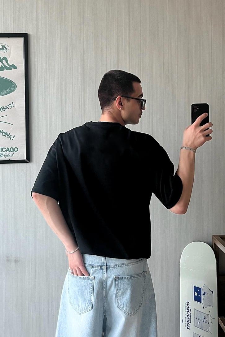 Hiragana Baskılı Oversize Tişört
