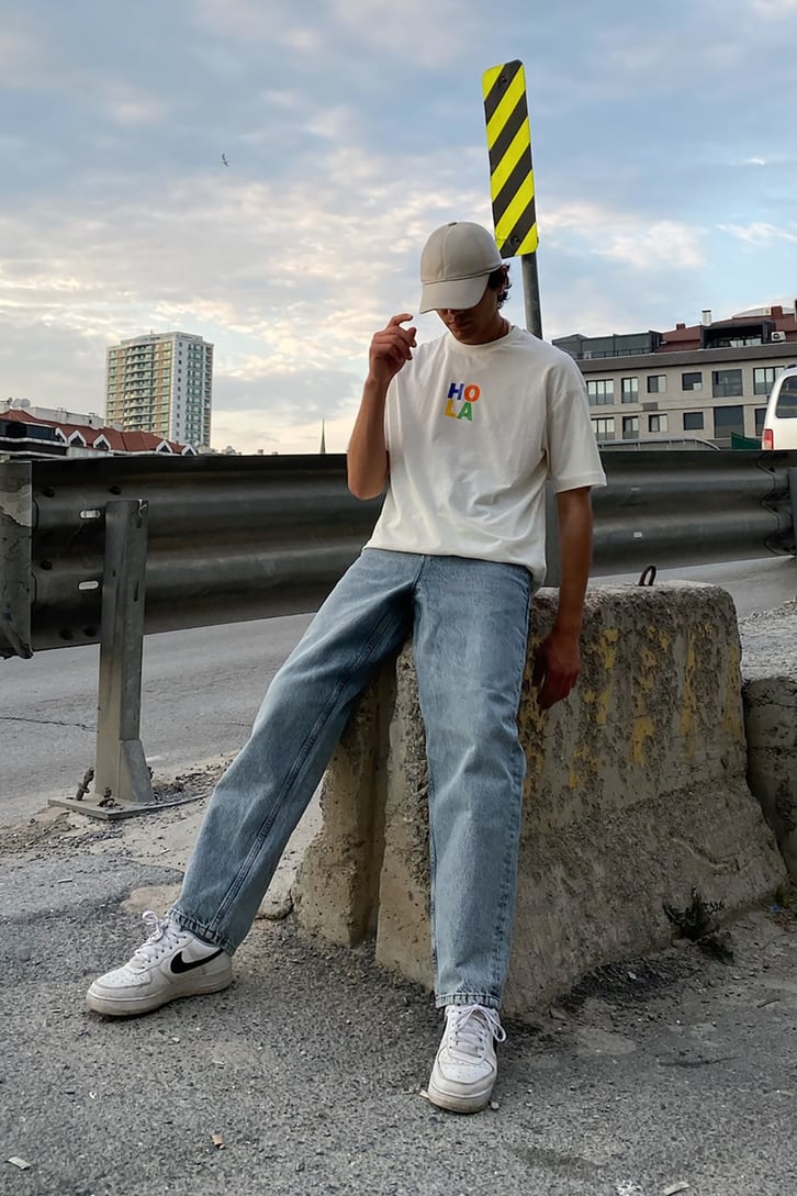 Hola Baskılı Ekru Oversize Tshirt