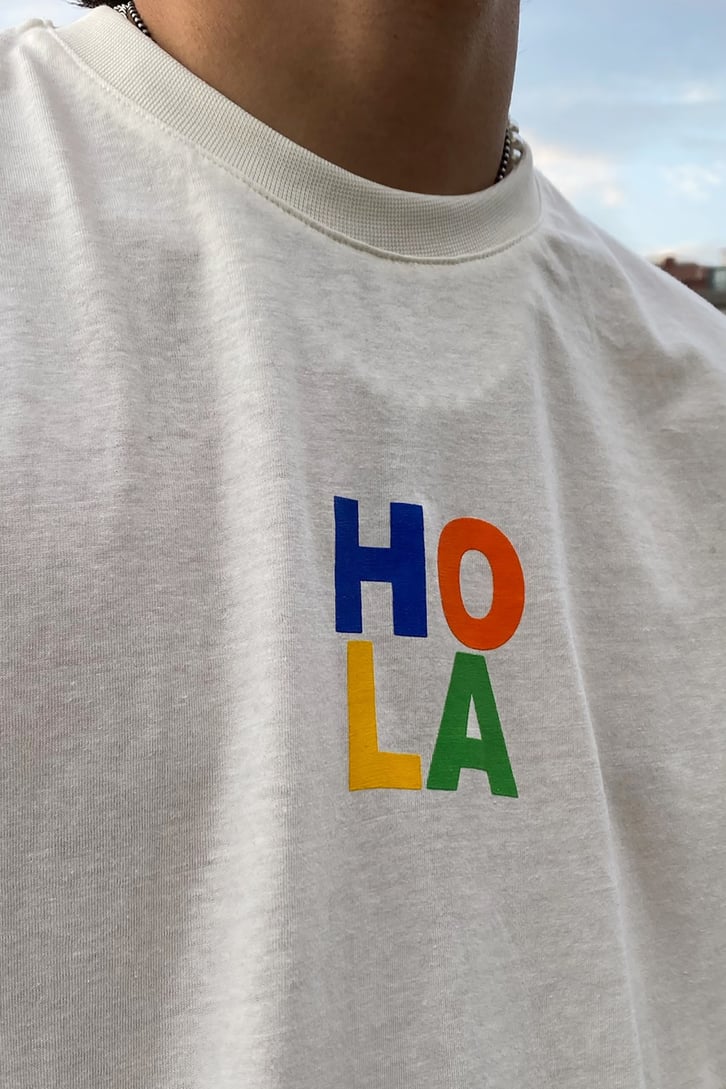 Hola Baskılı Ekru Oversize Tshirt