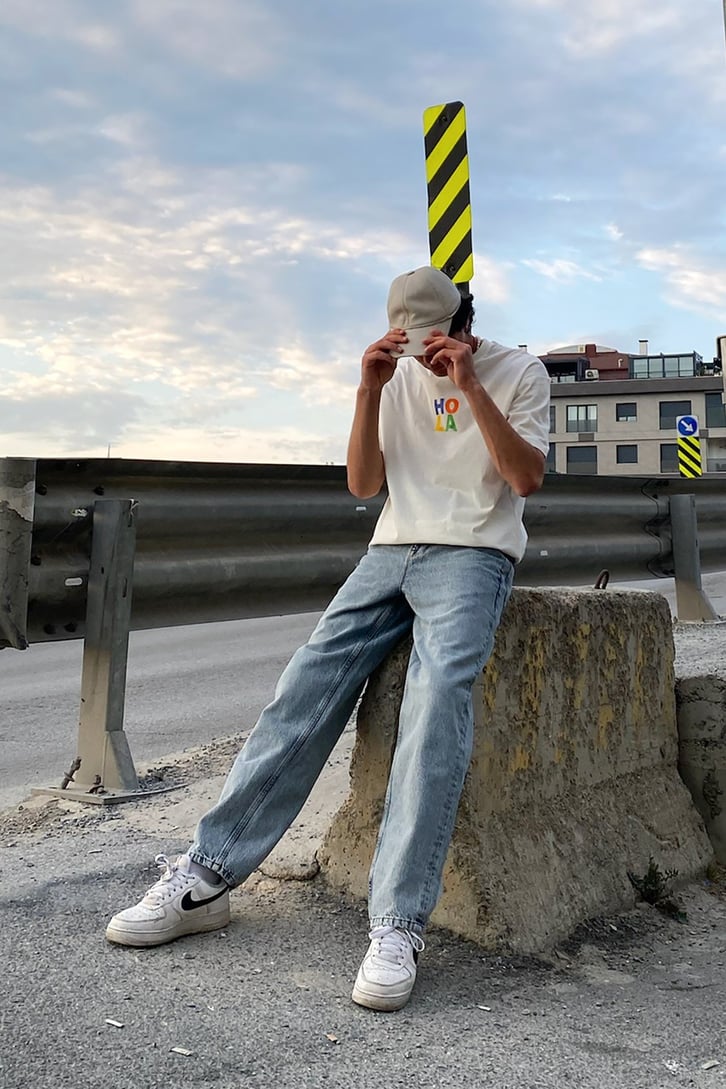 Hola Baskılı Ekru Oversize Tshirt