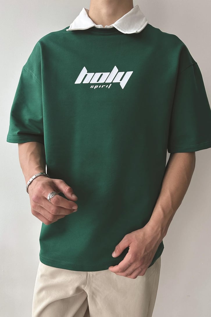 Holy Baskılı Gri Polo Yaka Tişört