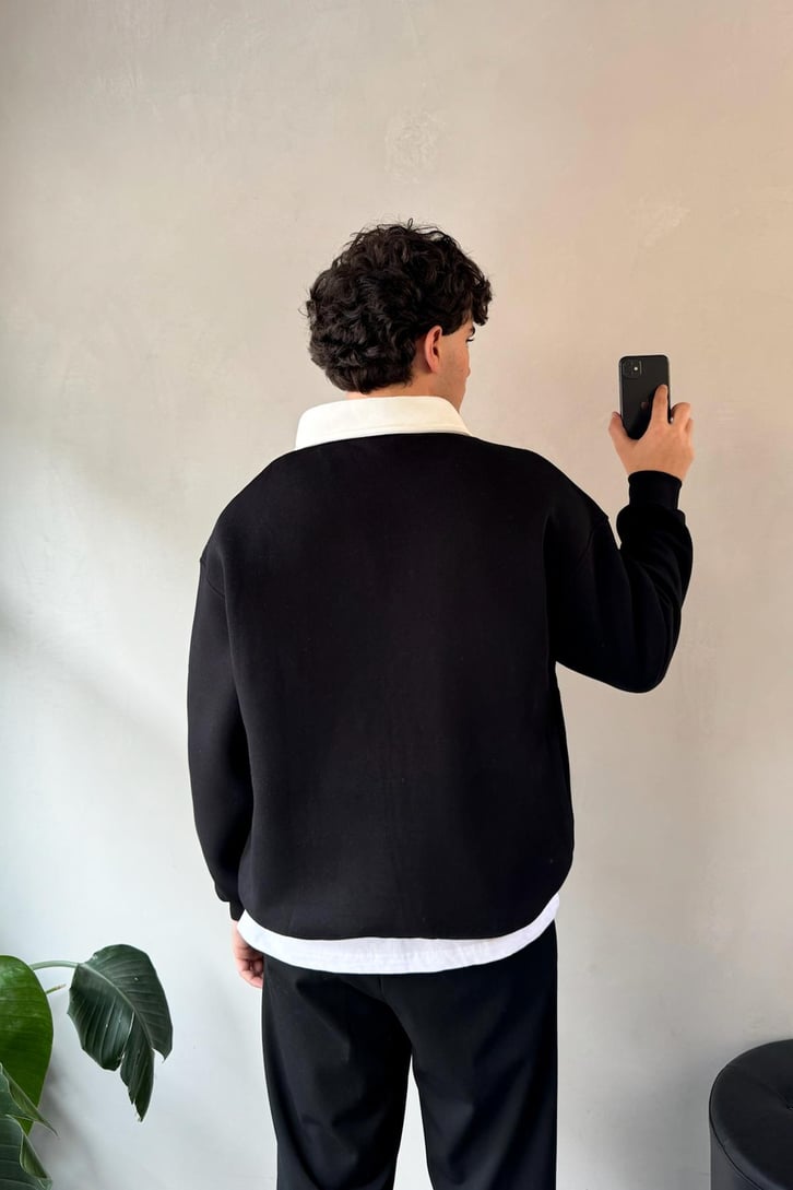 Holy Baskılı Polo Yaka Sweatshirt