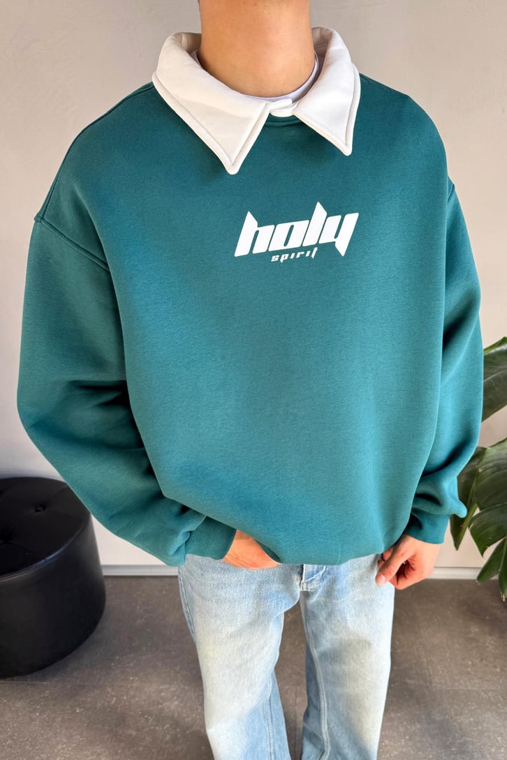 Holy Baskılı Polo Yaka Sweatshirt