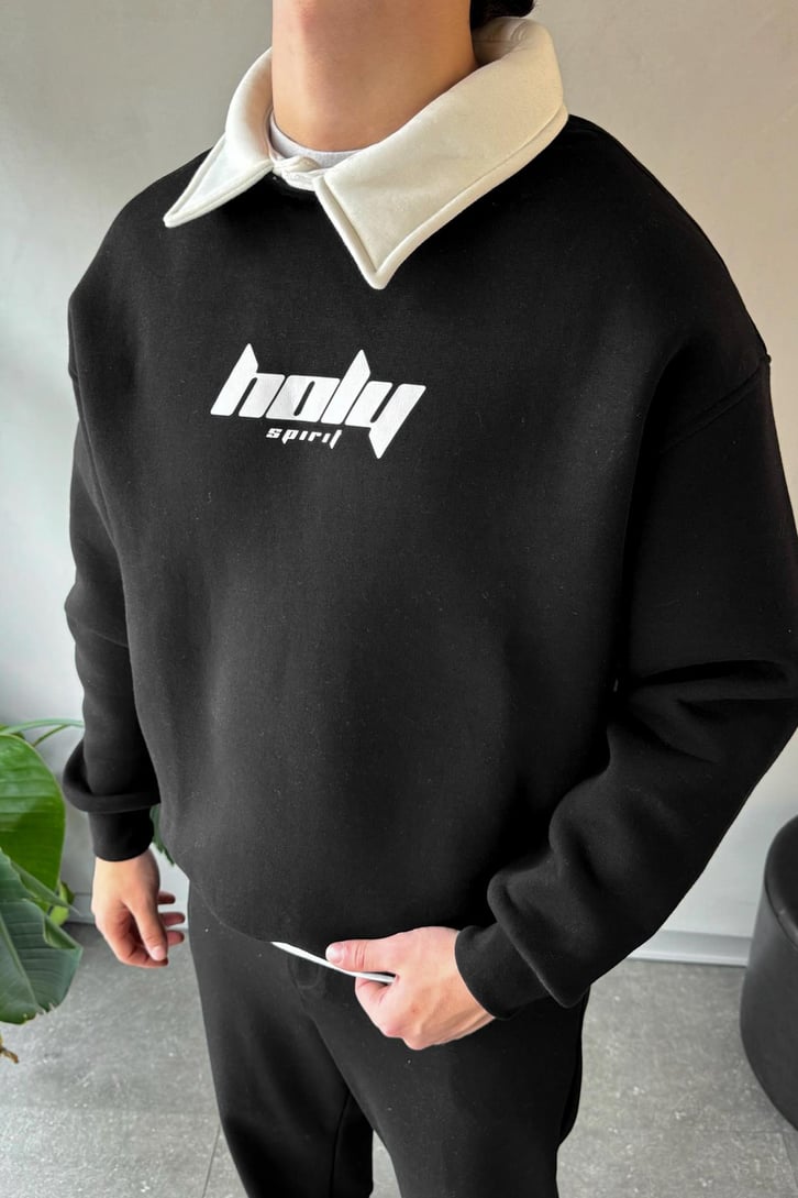 Holy Baskılı Polo Yaka Sweatshirt