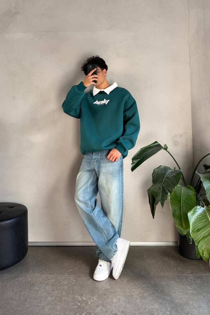 Holy Baskılı Polo Yaka Sweatshirt